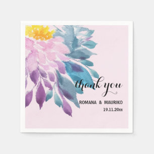 Serviette En Papier Élégante Art Aquarelle Dahlia Rose Violet Bleu