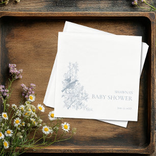 Serviette En Papier Élégante Baby Shower à motifs de chinoiserie bleus