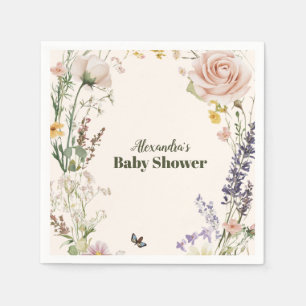 Serviette En Papier Élégante Baby Shower Bohème Rustique Fleur Sauvage