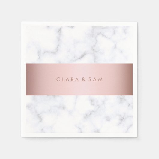 Serviette En Papier élégante bande rose en marbre blanc (Devant)