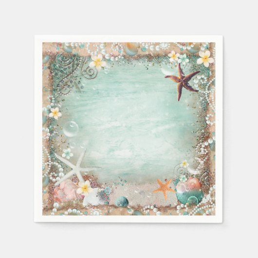 Serviette En Papier Elégante Beach Sea Starfish & Pearls Beach Party (Devant)