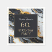 Serviette En Papier Elégante Black and Gold Agate 60e fête d'anniversa (Devant)