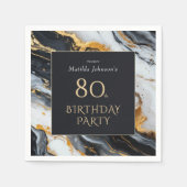 Serviette En Papier Elégante Black and Gold Agate 80e fête d'anniversa (Devant)