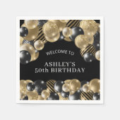 Serviette En Papier Elégante Black Gold 50th Birthday Party (Devant)