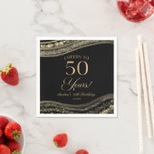 Serviette En Papier Elégante Black Gold Agate 50e fête d'anniversaire (En situation)
