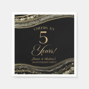 Serviette En Papier Elégante Black Gold Agate 5e anniversaire fête