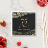 Serviette En Papier Elégante Black Gold Agate 75e fête d'anniversaire (En situation)
