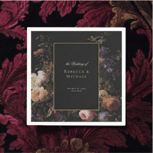 Serviette En Papier Élégante Black Romantique Fleurs Mariage foncé
