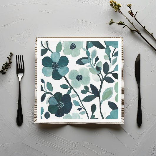 Serviette En Papier Elégante Blue Aqua Floral Botanal Papier Napkins