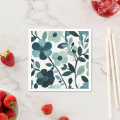 Serviette En Papier Elégante Blue Aqua Floral Botanal Papier Napkins (En situation)