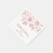 Serviette En Papier Elégante Blush rose Floral 100e fête d'anniversair (Coin)