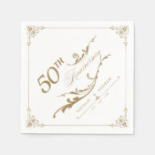 Serviette En Papier Elégante Bordure Golden Anniversaire Couple Noms (Devant)