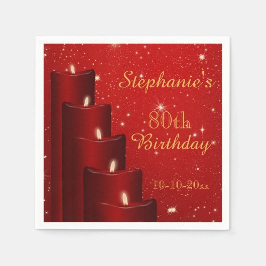 Serviette En Papier Élégante bougie 80e anniversaire avec étincelle (Devant)