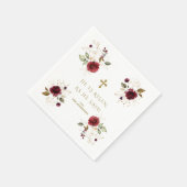 Serviette En Papier Elégante Bourgogne Fleurs Or Il Est Ressuscité Pâq (Coin)