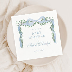 Serviette En Papier Elégante Bow Bleue avec Baby shower Garçon Vert