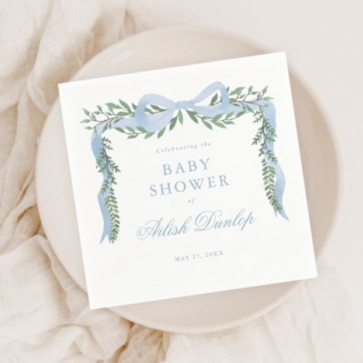 Serviette En Papier Elégante Bow Bleue avec Baby shower Garçon Vert
