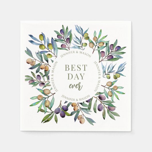 Serviette En Papier Élégante branche d'olivier italien mariage toscan (Devant)