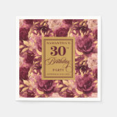 Serviette En Papier Elégante Burgundy Blush Gold 30e Anniversaire Napk (Devant)