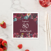 Serviette En Papier Elégante Burgundy Navy Floral 80e Anniversaire (En situation)