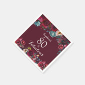 Serviette En Papier Elégante Burgundy Navy Floral 80e Anniversaire (Coin)