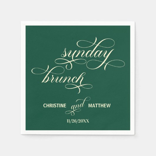 Serviette En Papier Élégante calligraphie dimanche Brunch Mariage Turq (Devant)