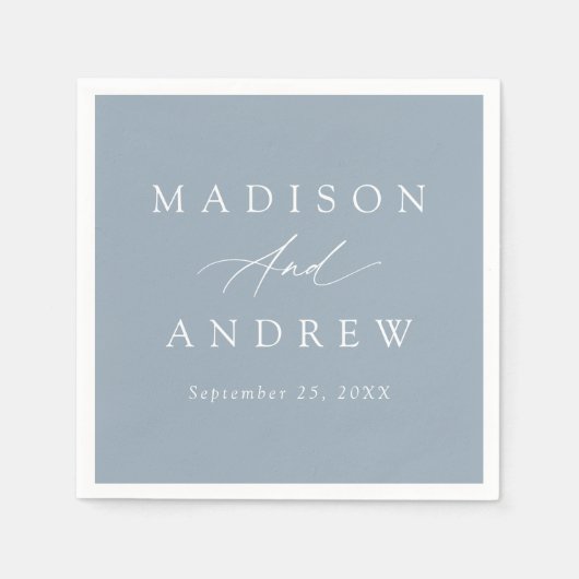 Serviette En Papier Élégante calligraphie Dusty Blue Mariage (Devant)