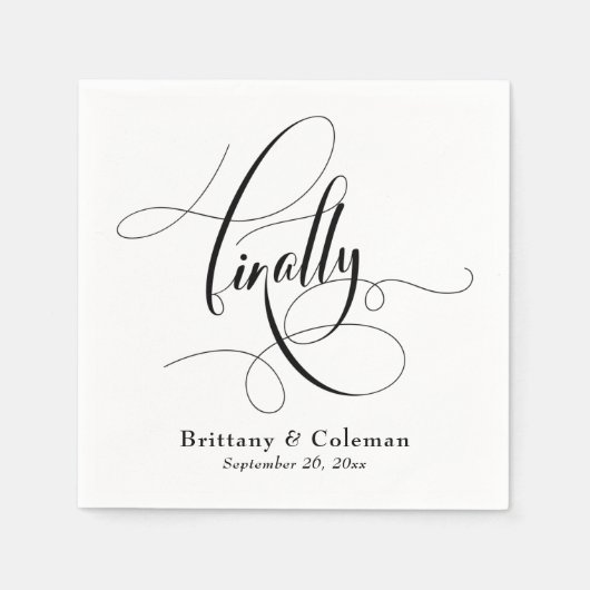 Serviette En Papier Élégante calligraphie Enfin Mariage festif (Devant)