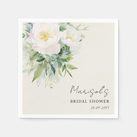 Serviette En Papier Élégante Calligraphie Fête de Mariage Florale Blan (Devant)