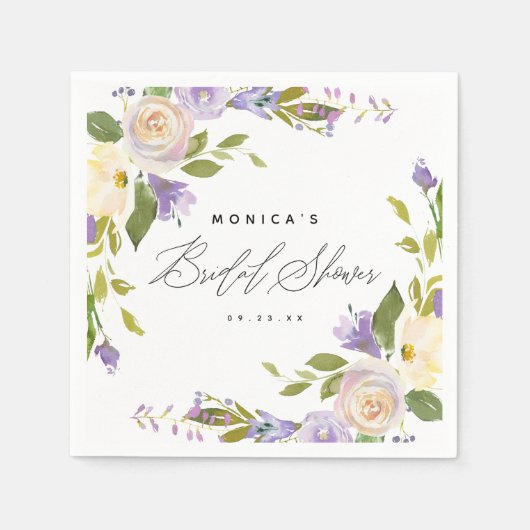 Serviette En Papier Élégante calligraphie Fête des mariées florale vio (Devant)