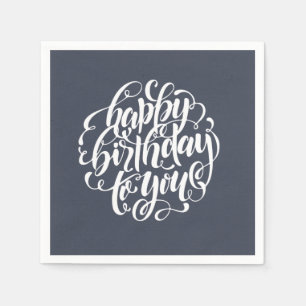 Serviette En Papier Élégante calligraphie joyeuse fête d'anniversai
