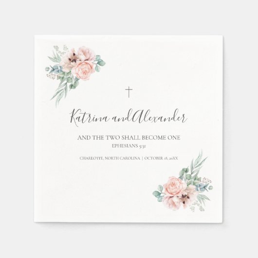 Serviette En Papier Élégante calligraphie Mariage rose Floral Cocktail (Devant)