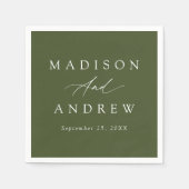Serviette En Papier Élégante calligraphie Mariage vert olive (Devant)