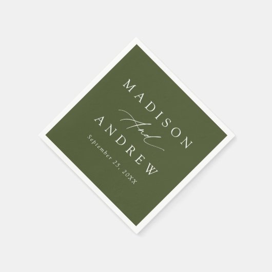 Serviette En Papier Élégante calligraphie Mariage vert olive (Coin)