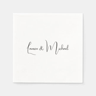 Serviette En Papier Élégante calligraphie minimaliste mariage noir bla