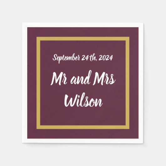 Serviette En Papier Élégante calligraphie or sur la serviette pourpre  (Devant)