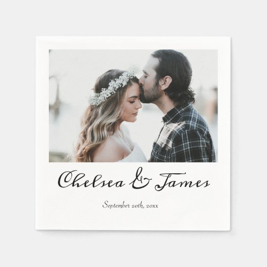 Serviette En Papier Élégante calligraphie Photo Mariage Cocktail Party (Devant)