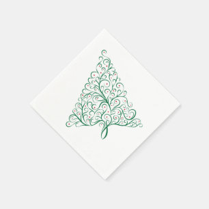Serviette En Papier Élégante calligraphie rouge et verte Arbre de Noël