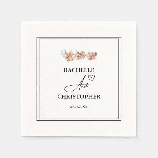 Serviette En Papier Élégante calligraphie rustique | Date du Mariage f (Devant)