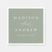 Serviette En Papier Élégante calligraphie Sage Green Mariage (Devant)