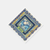 Serviette En Papier Élégante chine à carreaux bleu floral note monogra (Coin)