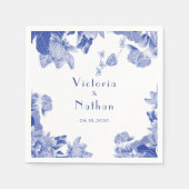 Serviette En Papier Elégante Chinoiserie Bleue Blanc Mariage Floral (Devant)