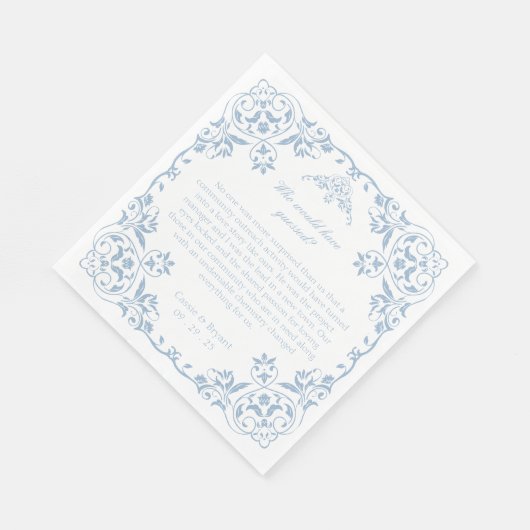 Serviette En Papier Élégante Chinoiserie Bleue et Blanche Mariage uniq (Coin)