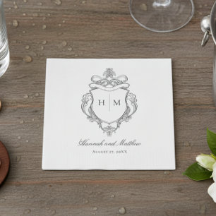 Serviette En Papier Élégante Chinoiserie noire Mariage Bird Crest