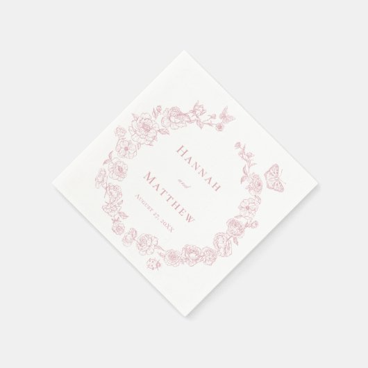 Serviette En Papier Élégante Chinoiserie rose Mariage de crête d'oisea (Coin)