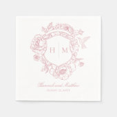 Serviette En Papier Élégante Chinoiserie rose Mariage de crête d'oisea (Devant)