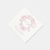 Serviette En Papier Élégante Chinoiserie rose Mariage de crête d'oisea (Coin)