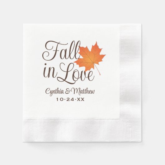 Serviette En Papier Élégante chute dans l'amour Mariage feuille orange (Devant)
