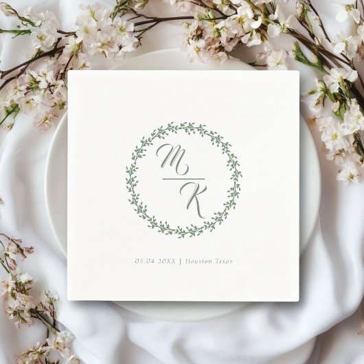 Serviette En Papier Élégante, classique couronne monogramme
