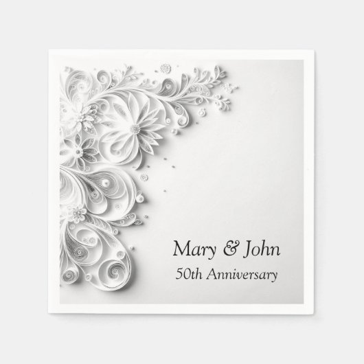 Serviette En Papier Elégante conception de découpe papier 50e Mariage (Devant)