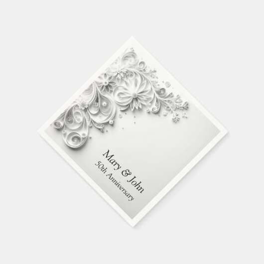 Serviette En Papier Elégante conception de découpe papier 50e Mariage (Coin)
